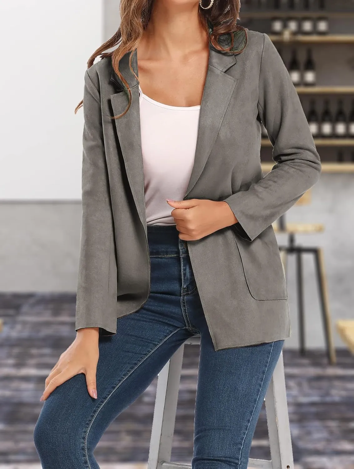 Womens Faux Suede Waterfall Coat Cardigan Open Front Short Jackets