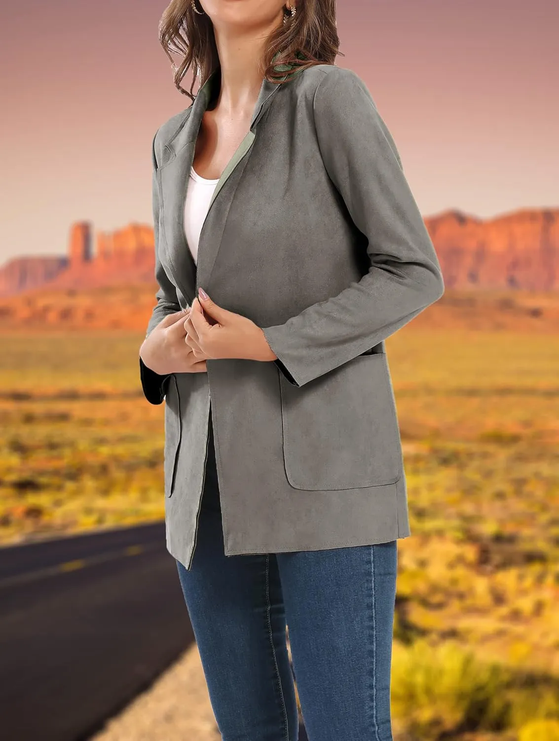 Womens Faux Suede Waterfall Coat Cardigan Open Front Short Jackets