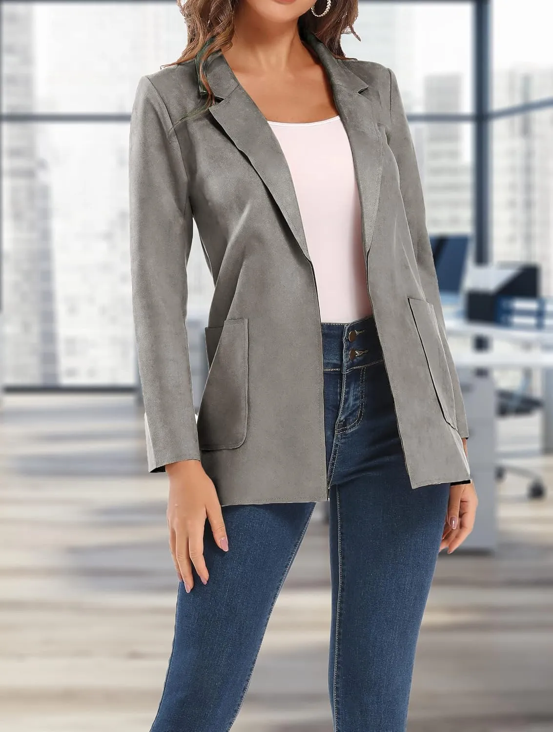 Womens Faux Suede Waterfall Coat Cardigan Open Front Short Jackets