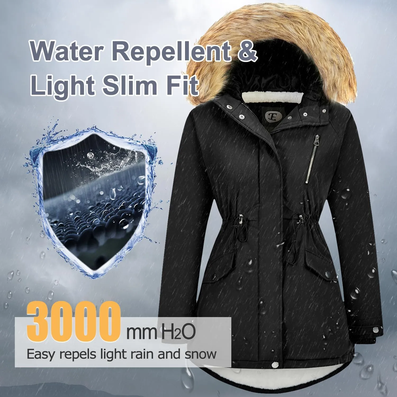 Women's Fur Hood Winter Parka Thicken Winter Jacket Coat Hooded Puffer Coat with Removable Fur Trim