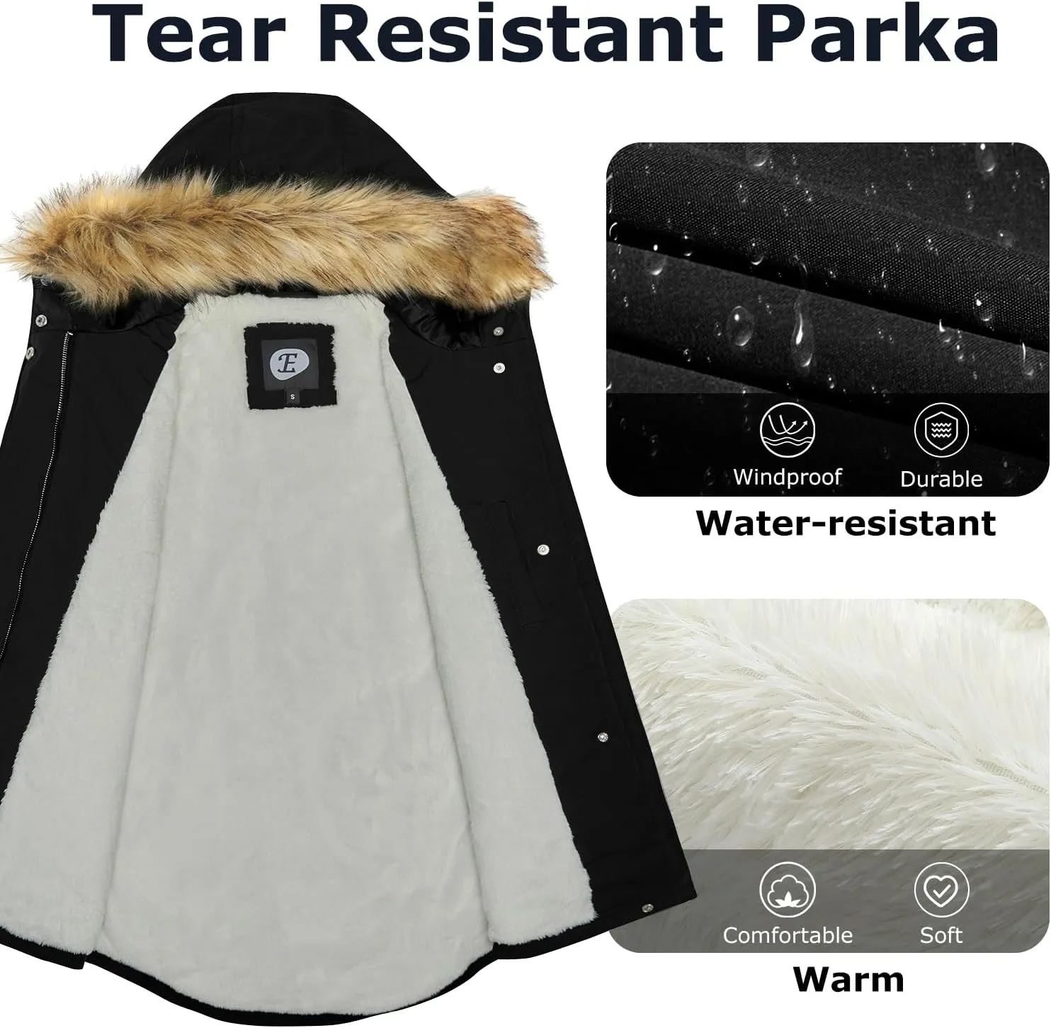 Women's Fur Hood Winter Parka Thicken Winter Jacket Coat Hooded Puffer Coat with Removable Fur Trim