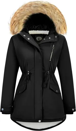 Women's Fur Hood Winter Parka Thicken Winter Jacket Coat Hooded Puffer Coat with Removable Fur Trim