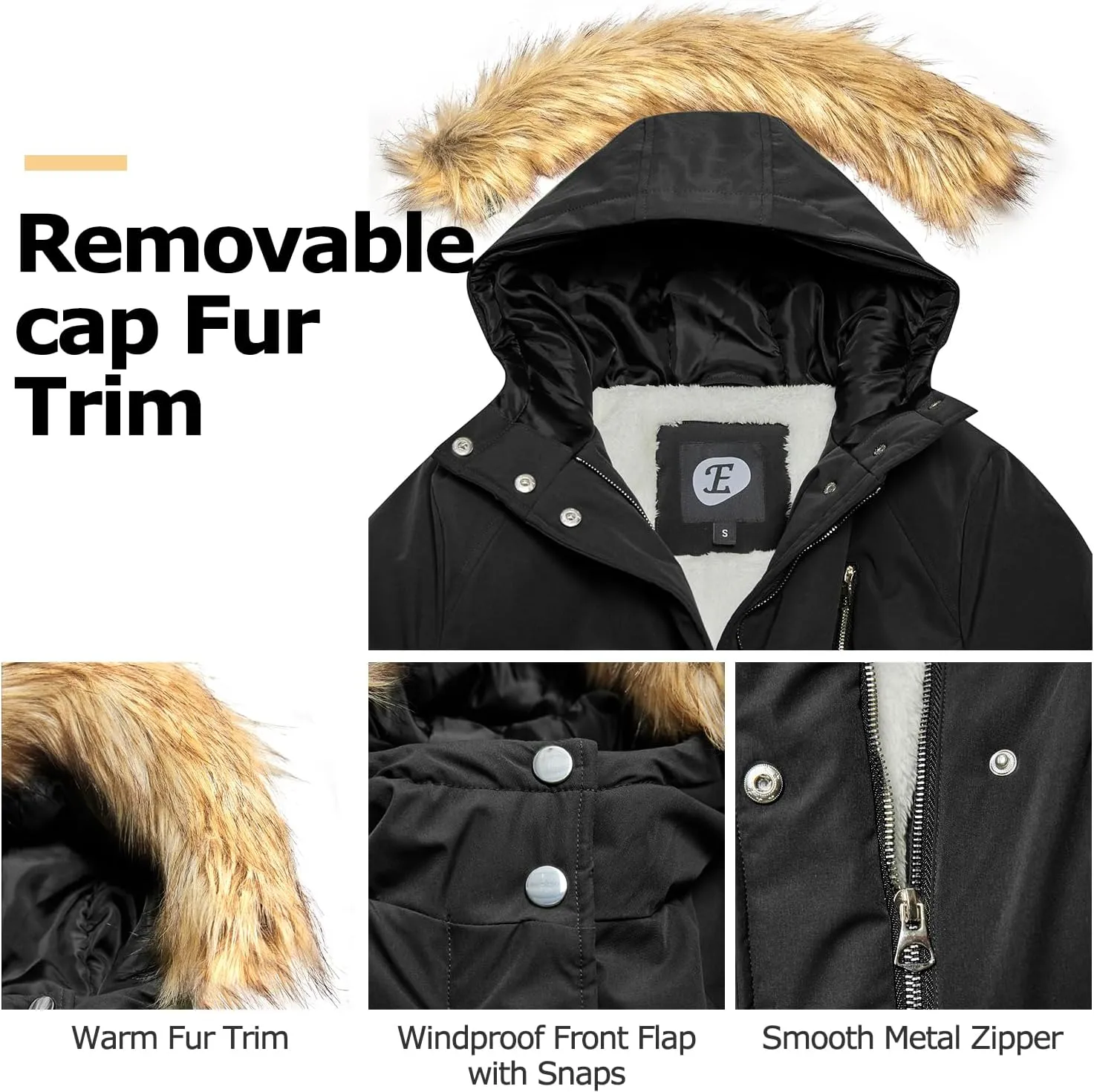 Women's Fur Hood Winter Parka Thicken Winter Jacket Coat Hooded Puffer Coat with Removable Fur Trim