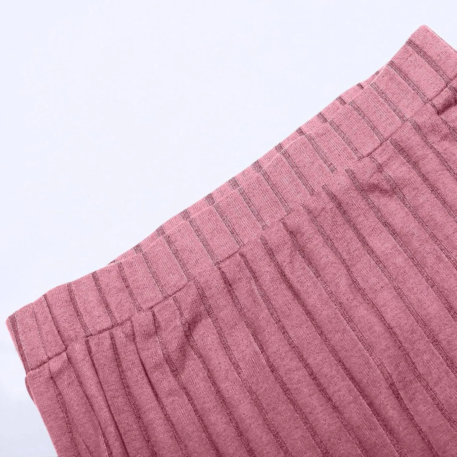Women's High Waist Stretchy Rib Knit Split Slit Hem Midi Pencil Skirt Pleated Skirt with Stripe