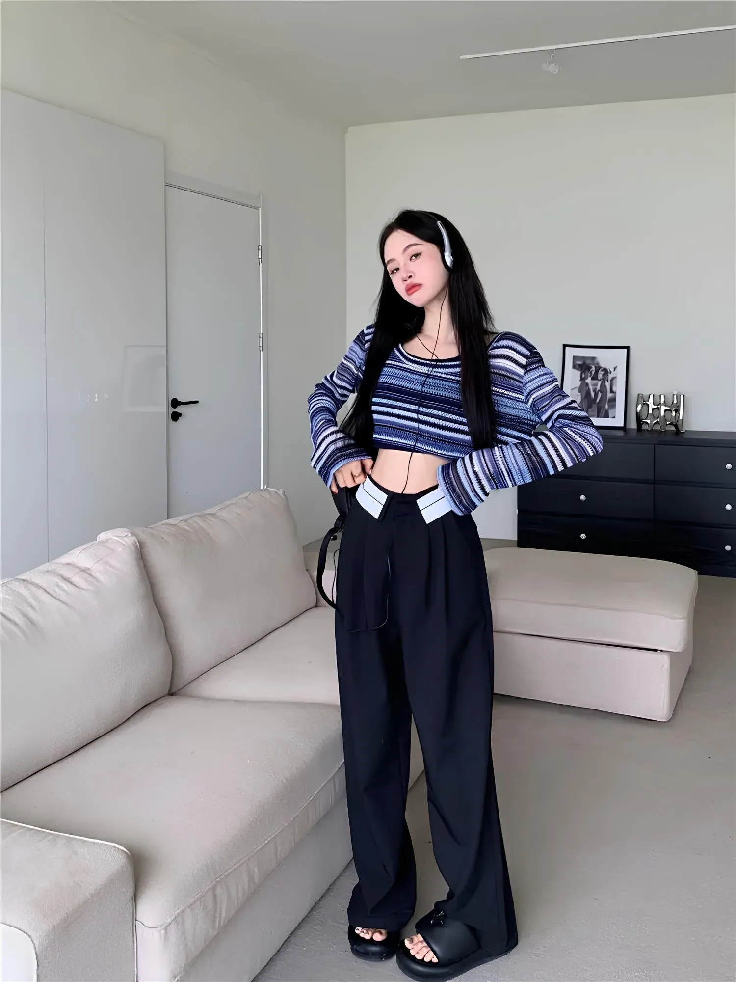 Women's Hollow-Out Striped T-Shirt  Trendy Korean Style for Everyday Wear