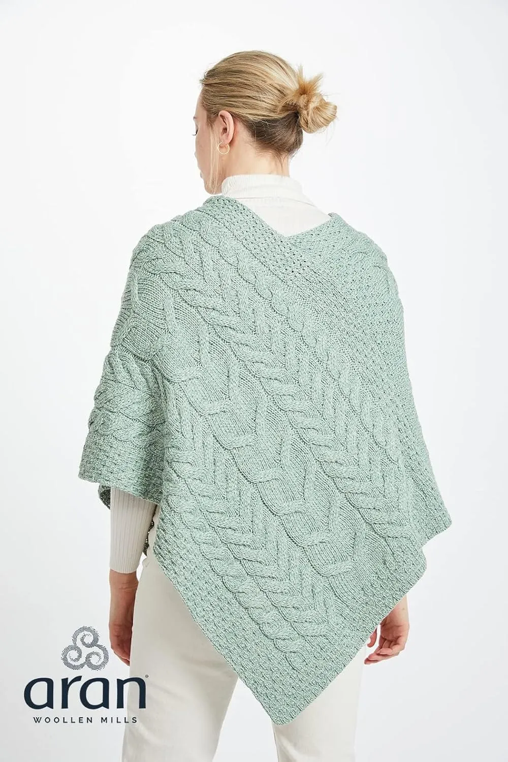 Women's Irish Cable Knit Poncho, 100% Supersoft Merino Wool, Made in Ireland, One Size, Aasleagh Falls