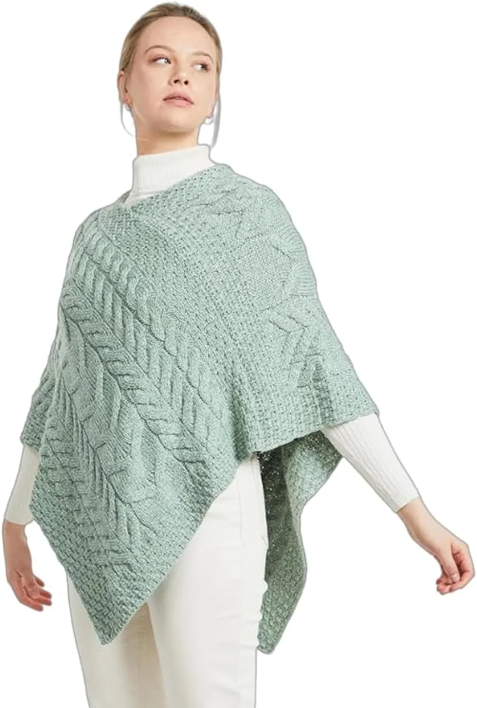 Women's Irish Cable Knit Poncho, 100% Supersoft Merino Wool, Made in Ireland, One Size, Aasleagh Falls