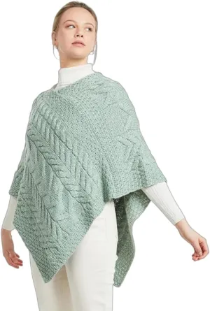 Women's Irish Cable Knit Poncho, 100% Supersoft Merino Wool, Made in Ireland, One Size, Aasleagh Falls