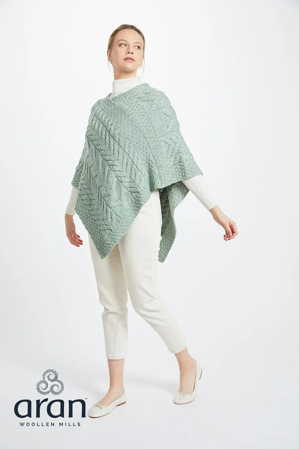 Women's Irish Cable Knit Poncho, 100% Supersoft Merino Wool, Made in Ireland, One Size, Aasleagh Falls