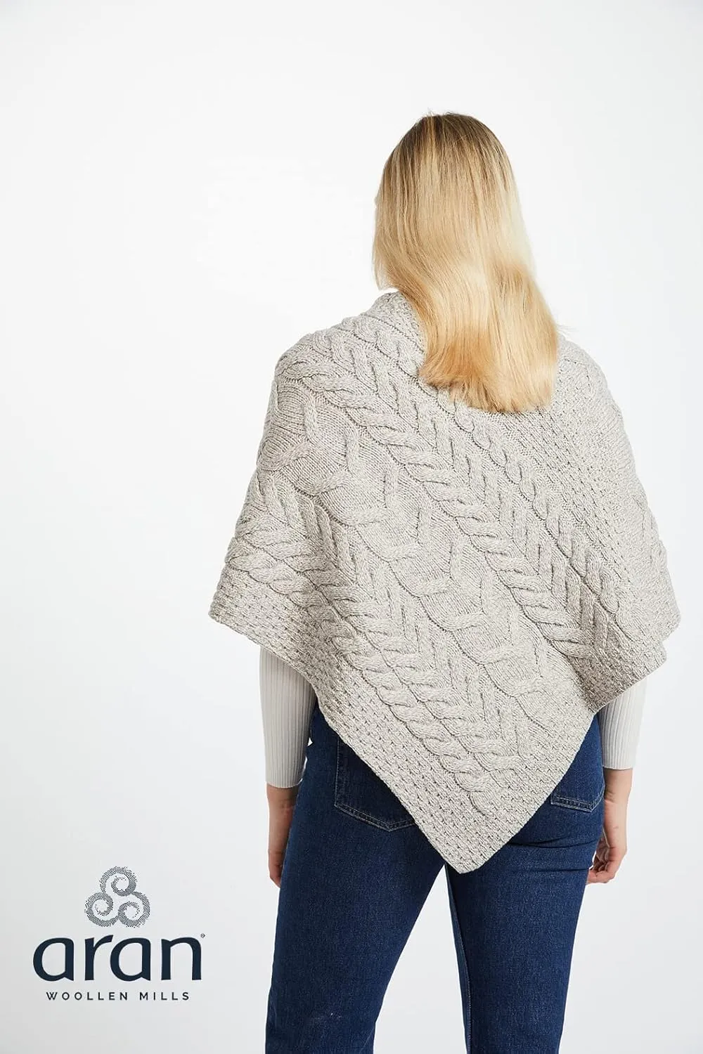 Women's Irish Cable Knit Poncho, 100% Supersoft Merino Wool, Made in Ireland, One Size, Aasleagh Falls