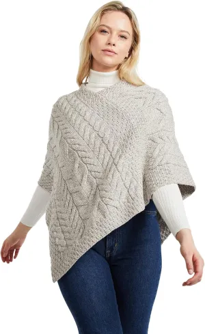 Women's Irish Cable Knit Poncho, 100% Supersoft Merino Wool, Made in Ireland, One Size, Aasleagh Falls