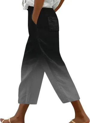 Women's Linen Summer Palazzo Pants Linen Elastic Seven Pants Beach Casual Pants Linen Loose Drawstring Elastic Waist