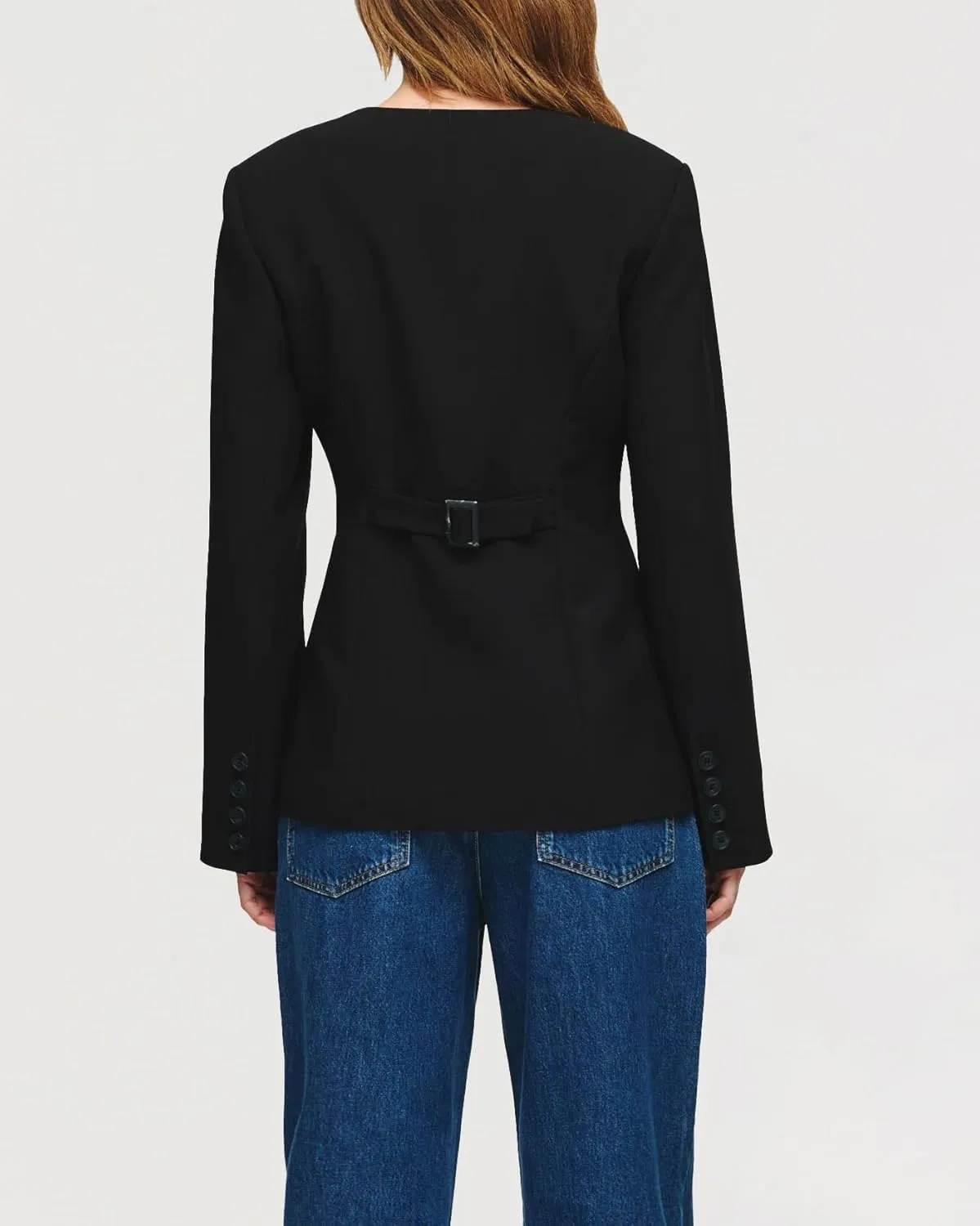Women's Long Sleeve Blazer Suit Open Front Scoop Neck Slim Fit Office Blazer Jackets
