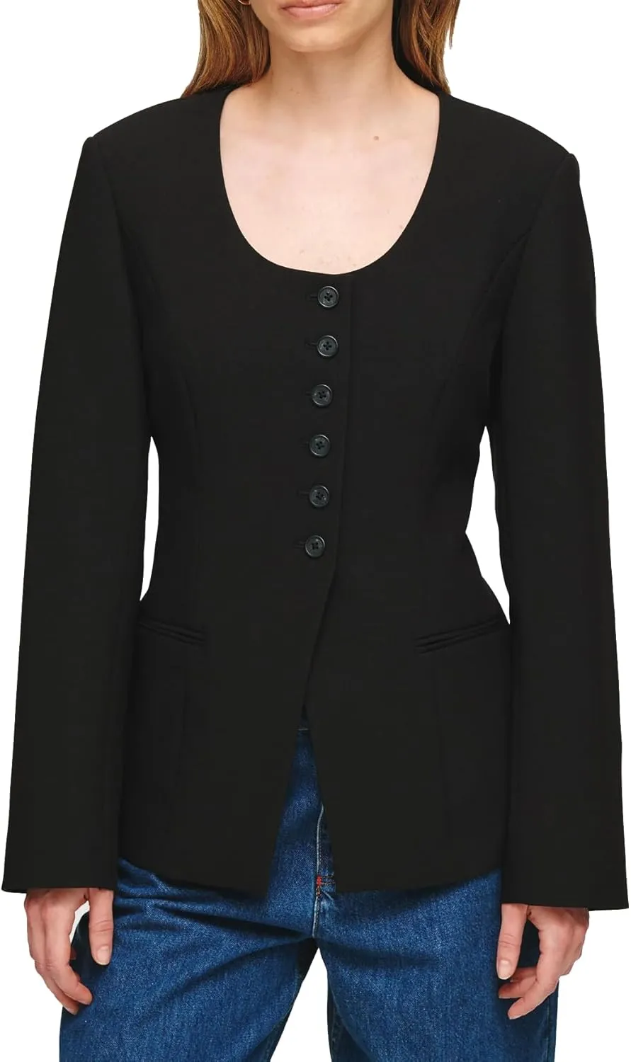 Women's Long Sleeve Blazer Suit Open Front Scoop Neck Slim Fit Office Blazer Jackets
