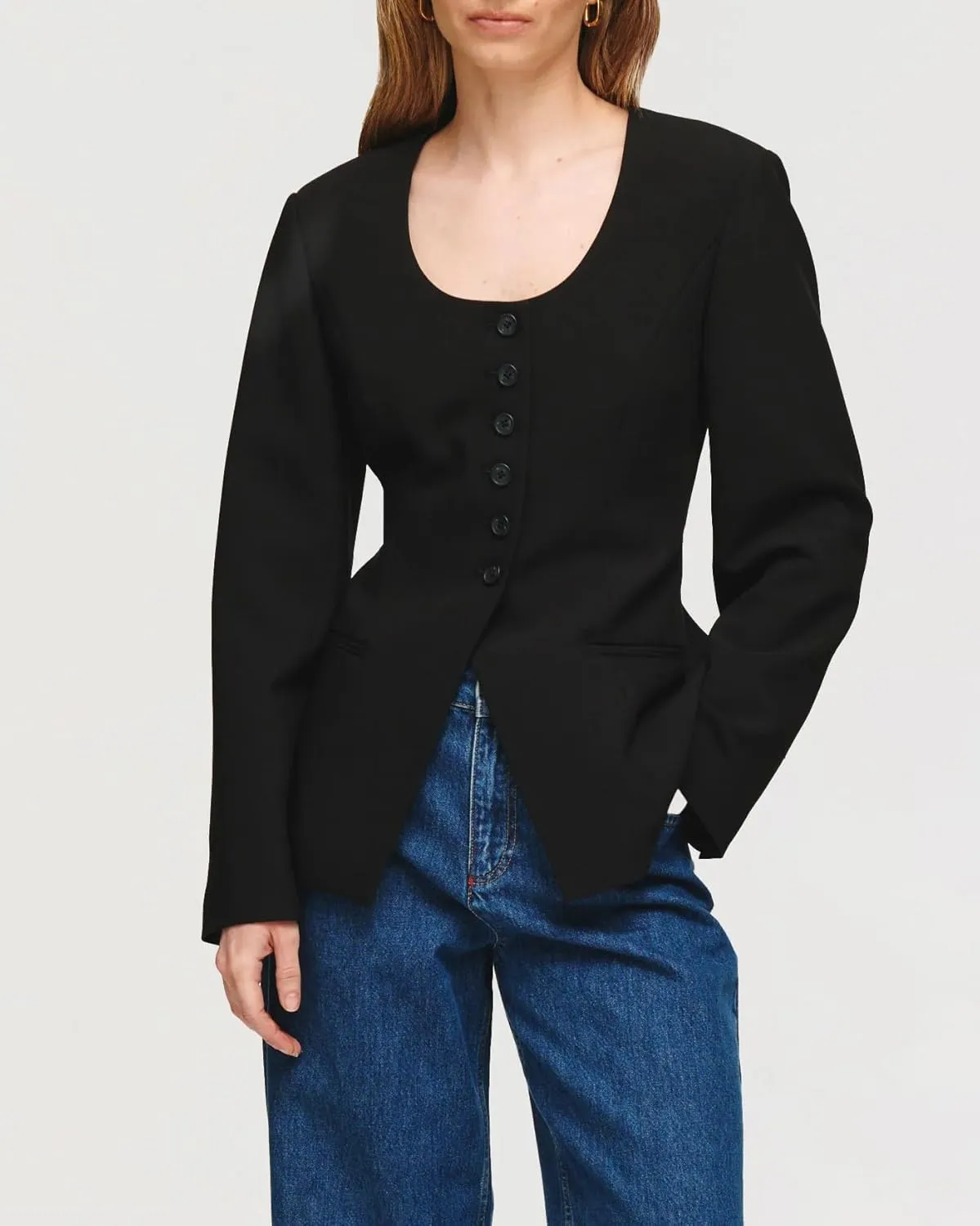 Women's Long Sleeve Blazer Suit Open Front Scoop Neck Slim Fit Office Blazer Jackets