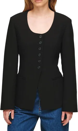 Women's Long Sleeve Blazer Suit Open Front Scoop Neck Slim Fit Office Blazer Jackets
