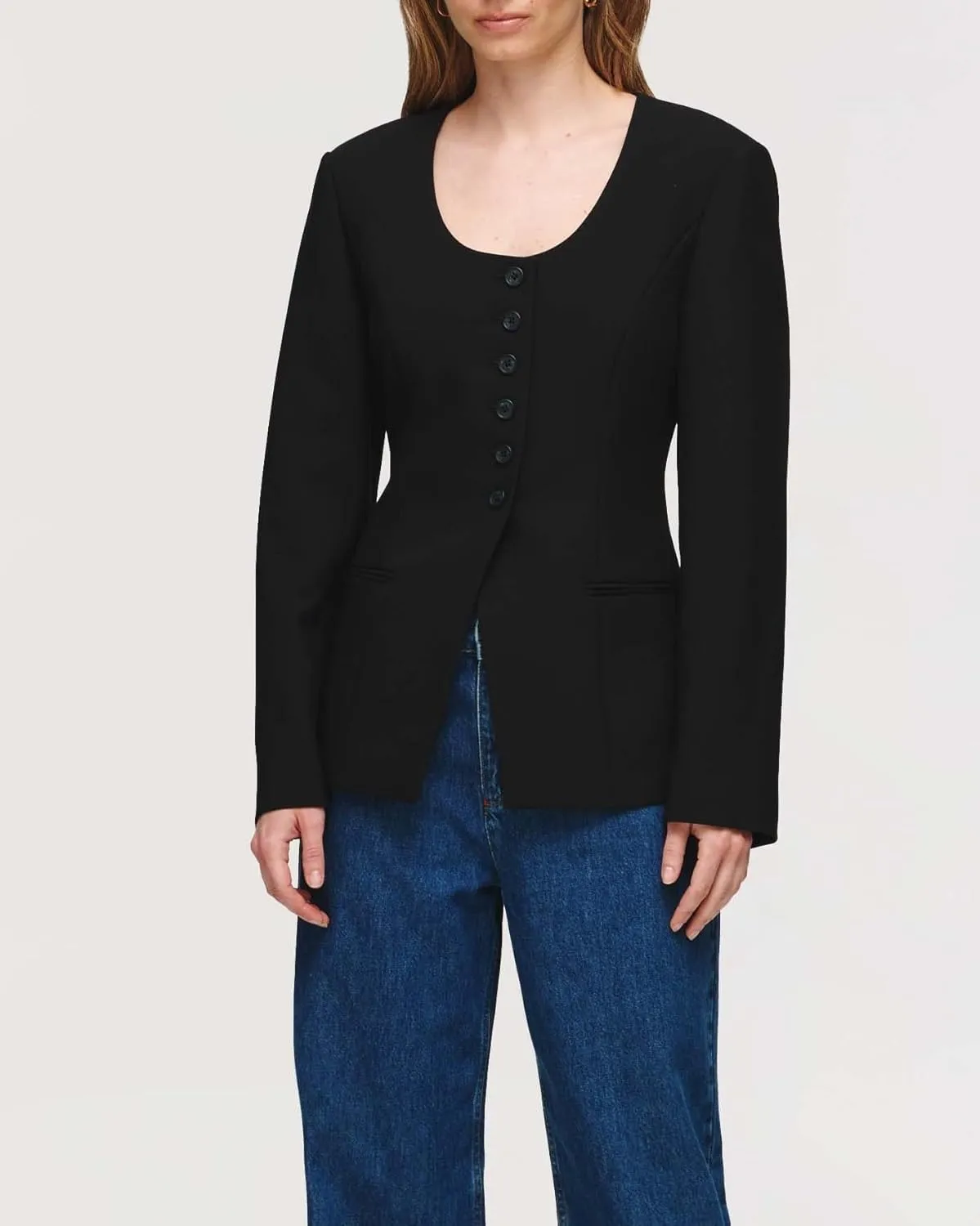 Women's Long Sleeve Blazer Suit Open Front Scoop Neck Slim Fit Office Blazer Jackets