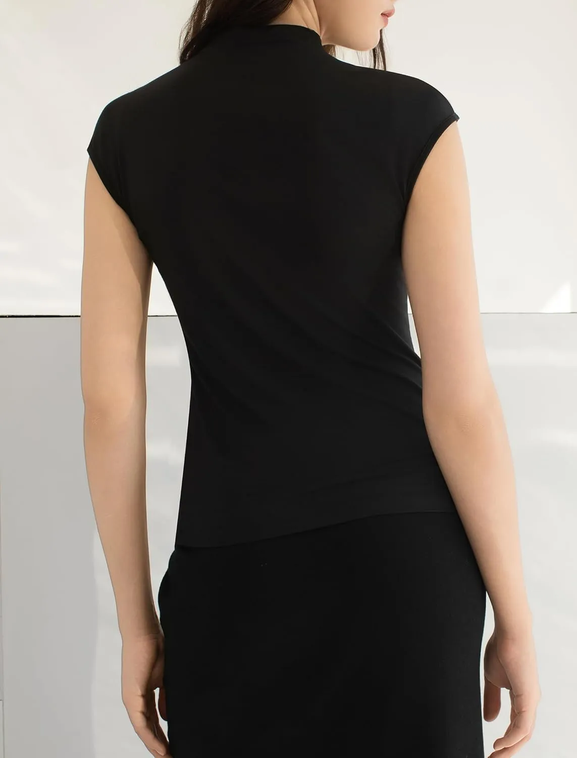 Women's Mock Turtle Neck Tank Tops Slim Fitted Cap Sleeve Stretchy Basic Casual Top Summer Outfits