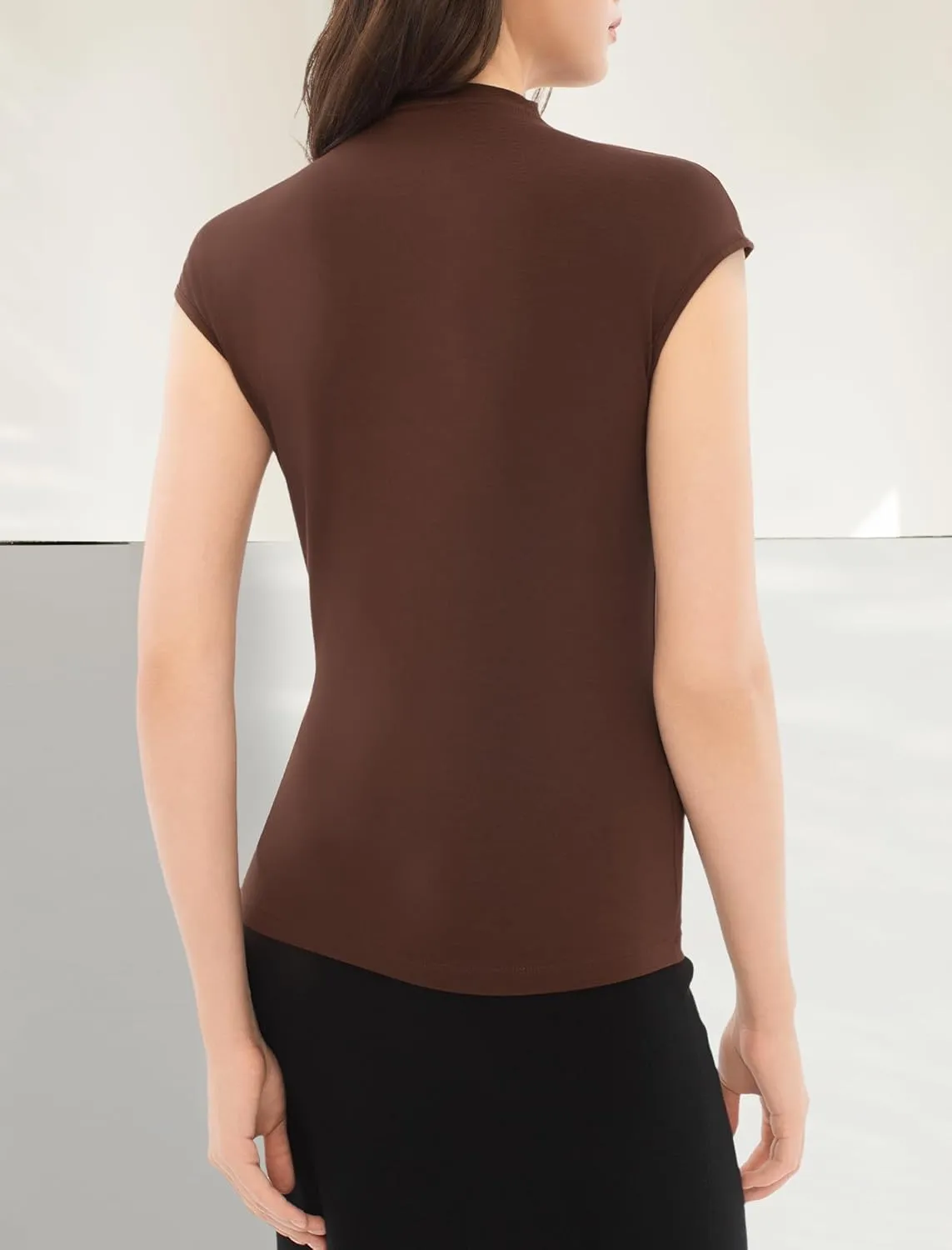 Women's Mock Turtle Neck Tank Tops Slim Fitted Cap Sleeve Stretchy Basic Casual Top Summer Outfits
