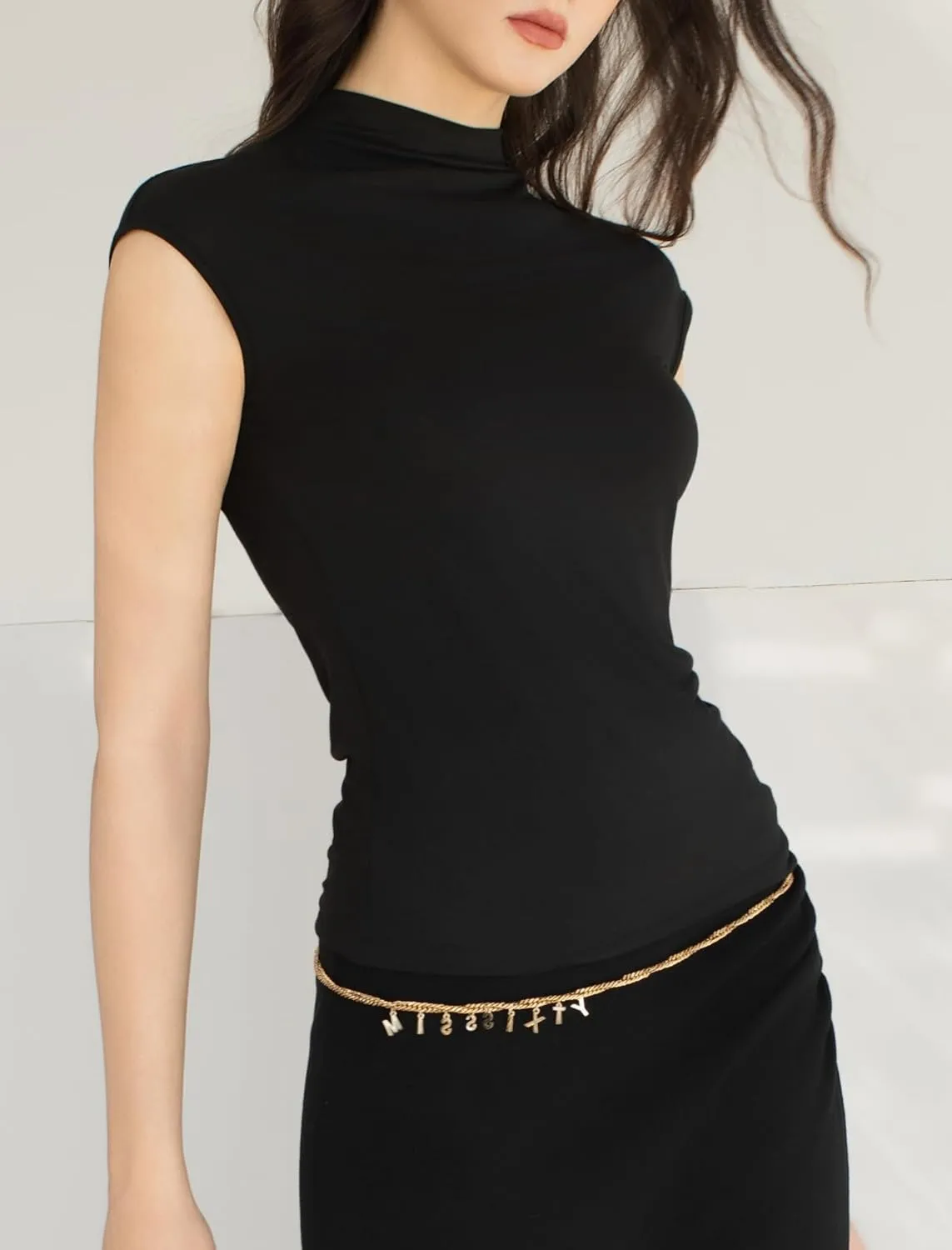 Women's Mock Turtle Neck Tank Tops Slim Fitted Cap Sleeve Stretchy Basic Casual Top Summer Outfits