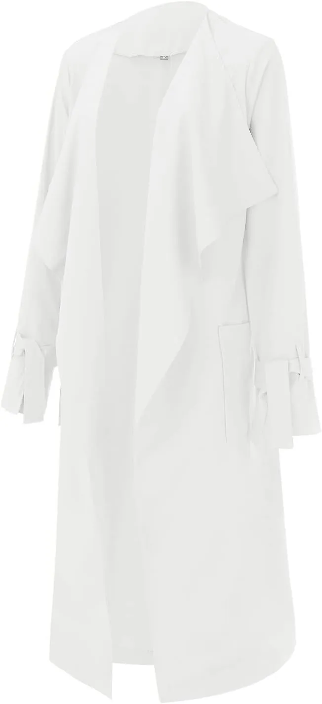Women's Open Front Long Trench Coats Long Sleeve Slim Casual Pockted Windproof Overcoat with Belt Women Zip Down