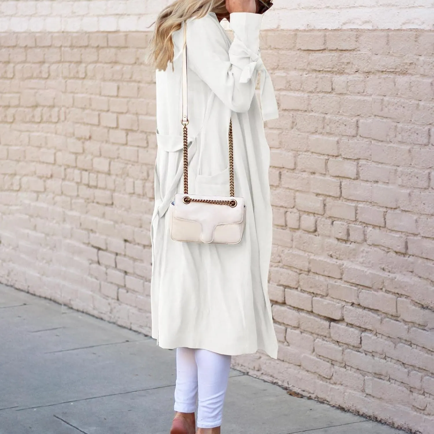 Women's Open Front Long Trench Coats Long Sleeve Slim Casual Pockted Windproof Overcoat with Belt Women Zip Down