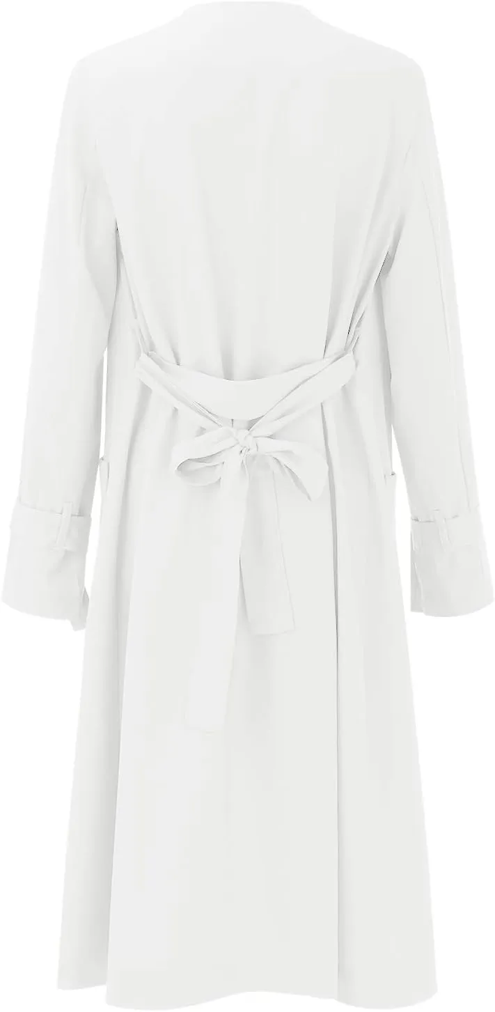 Women's Open Front Long Trench Coats Long Sleeve Slim Casual Pockted Windproof Overcoat with Belt Women Zip Down
