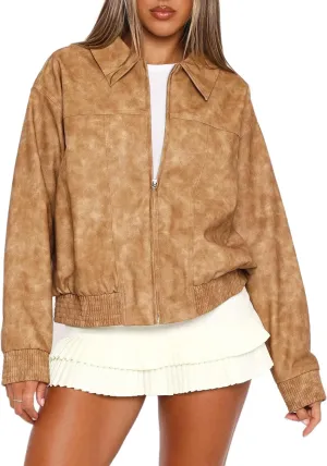 Womens Oversized Faux Leather Bomber Jacket Biker Motorcycle Coats Jackets Outwear Fall Fashion 2025 Outfits