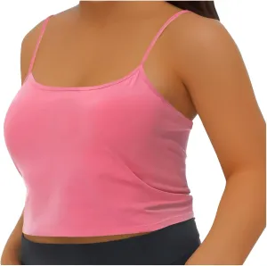 Womens Plus Size Cami Tops Built in Bra Summer Casual Padded Spaghetti Strap Camisole Sleeveless Lounge Crop Tops