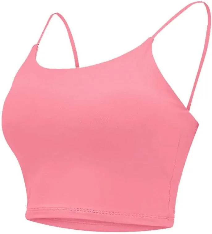 Womens Plus Size Cami Tops Built in Bra Summer Casual Padded Spaghetti Strap Camisole Sleeveless Lounge Crop Tops