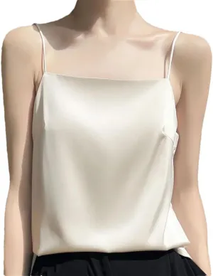 Women's Satin Sleeveless Tank Top Slim Fit Versatile Camisole With Thin Straps Korean-Inspired Layering Piece