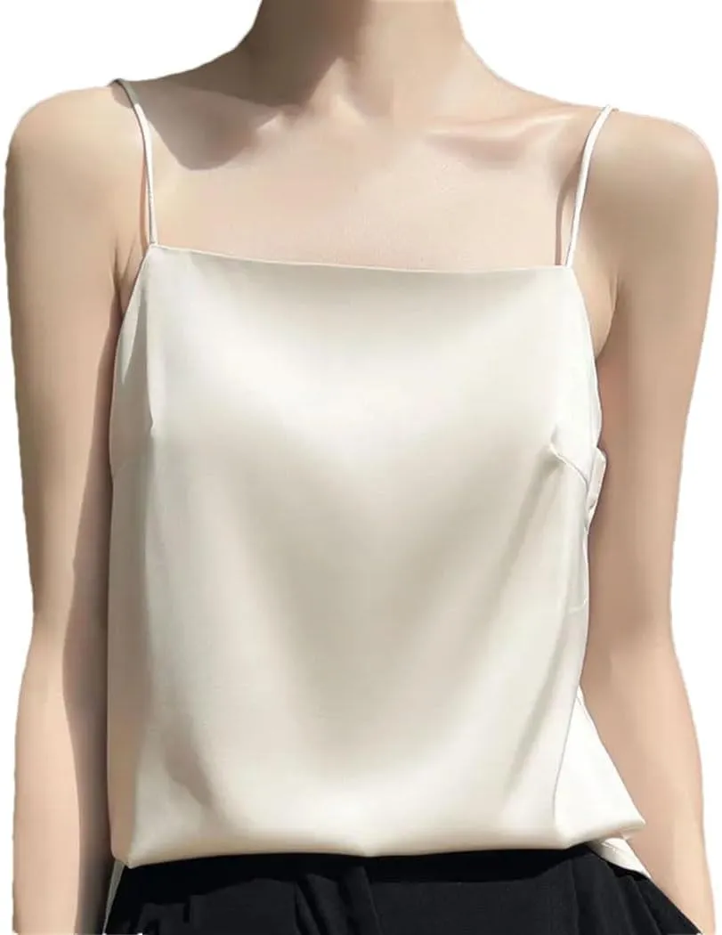 Women's Satin Sleeveless Tank Top Slim Fit Versatile Camisole With Thin Straps Korean-Inspired Layering Piece