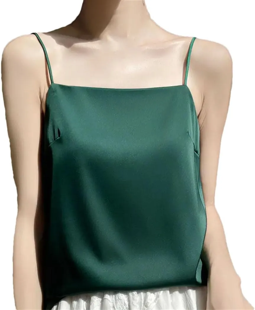Women's Satin Sleeveless Tank Top Slim Fit Versatile Camisole With Thin Straps Korean-Inspired Layering Piece