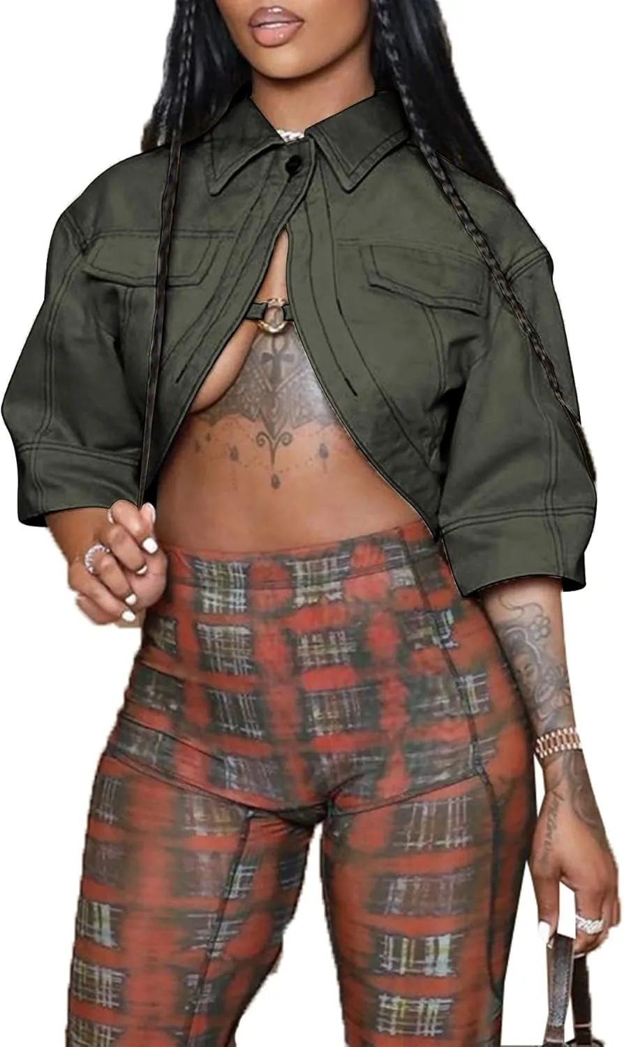 Women's Sexy Short Sleeve Cropped Lapel Jacket Cut Out Y2k Button Down Top Clubwear