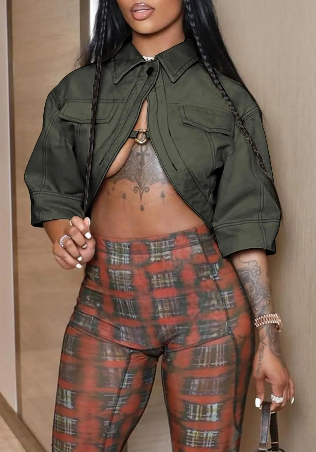 Women's Sexy Short Sleeve Cropped Lapel Jacket Cut Out Y2k Button Down Top Clubwear