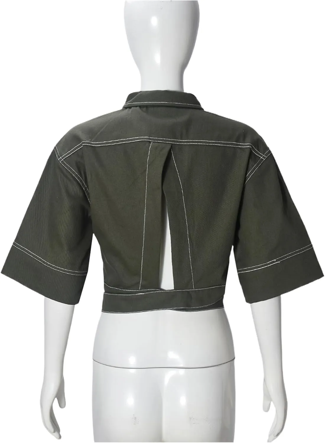 Women's Sexy Short Sleeve Cropped Lapel Jacket Cut Out Y2k Button Down Top Clubwear