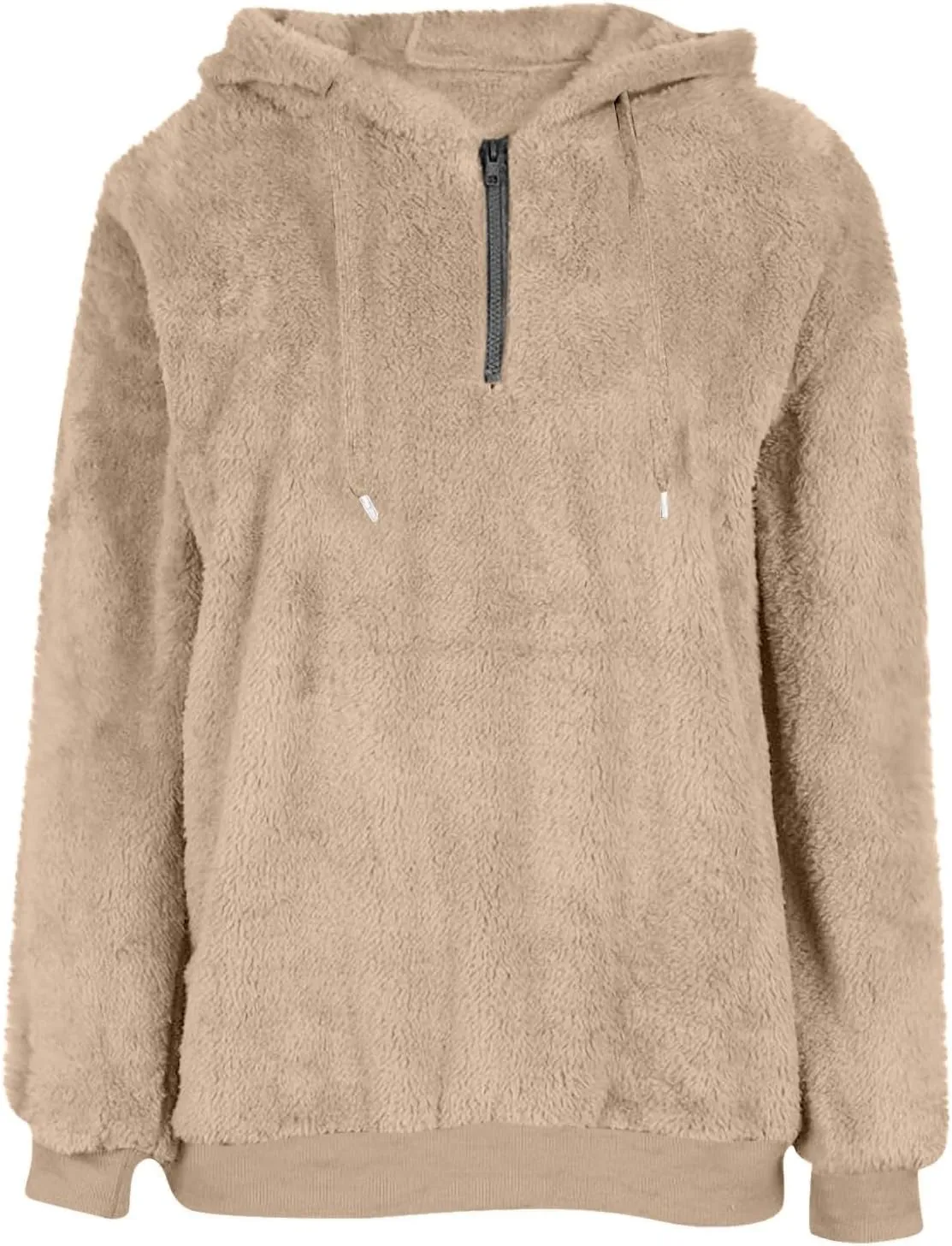 Women's Sherpa Quarter Zip Pullover Oversized Trendy comfy Hoodies Y2k Casual Drawstring Long Sleeve Sweatshirts