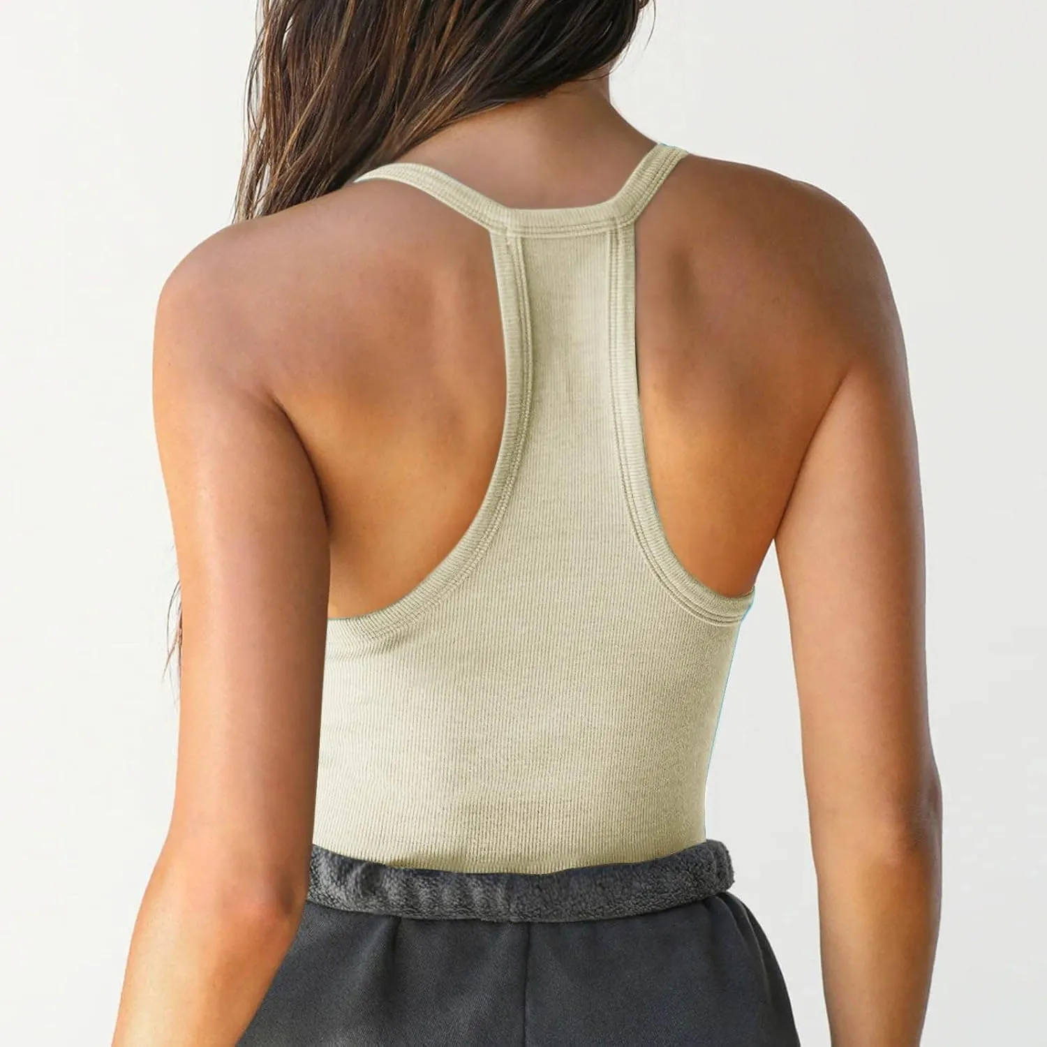 Womens Spaghetti Strap V-Neck Ribbed Tank Tops Racerback Summer Basic Camisole Going Out Slim Fit Yoga Workout Tops