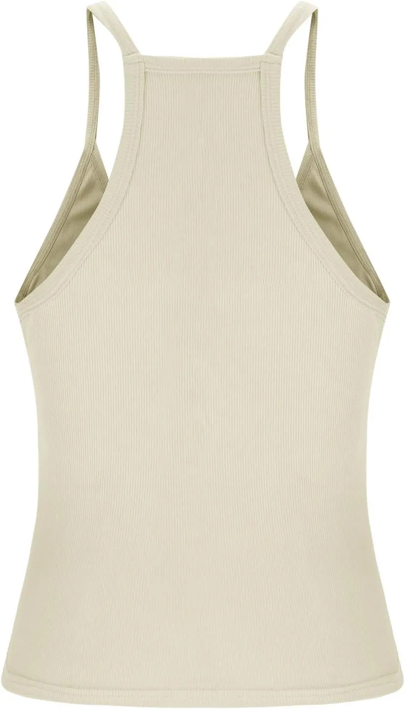 Womens Spaghetti Strap V-Neck Ribbed Tank Tops Racerback Summer Basic Camisole Going Out Slim Fit Yoga Workout Tops