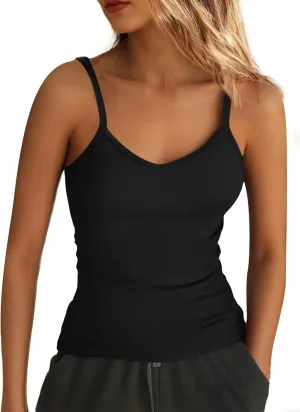 Women's Spaghetti Strap V Neck Tank Tops Slim Fitted Going Out Camisole Basic Sleeveless Layering Shirts