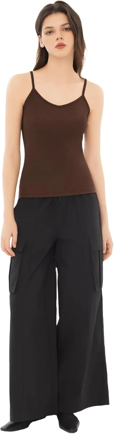 Women's Spaghetti Strap V Neck Tank Tops Slim Fitted Going Out Camisole Basic Sleeveless Layering Shirts