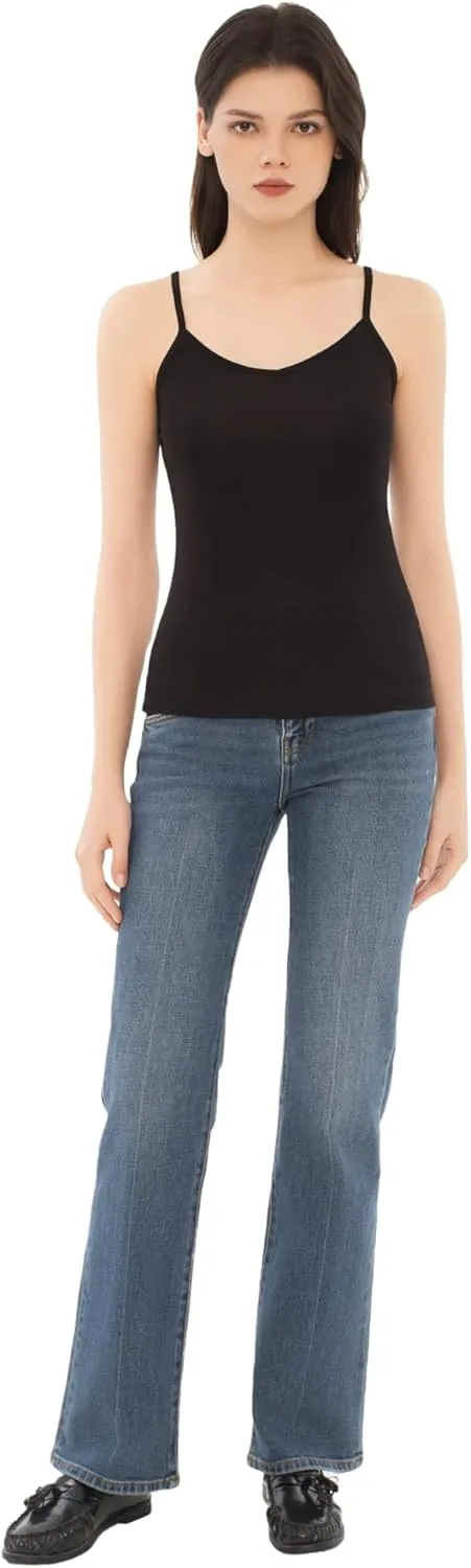 Women's Spaghetti Strap V Neck Tank Tops Slim Fitted Going Out Camisole Basic Sleeveless Layering Shirts