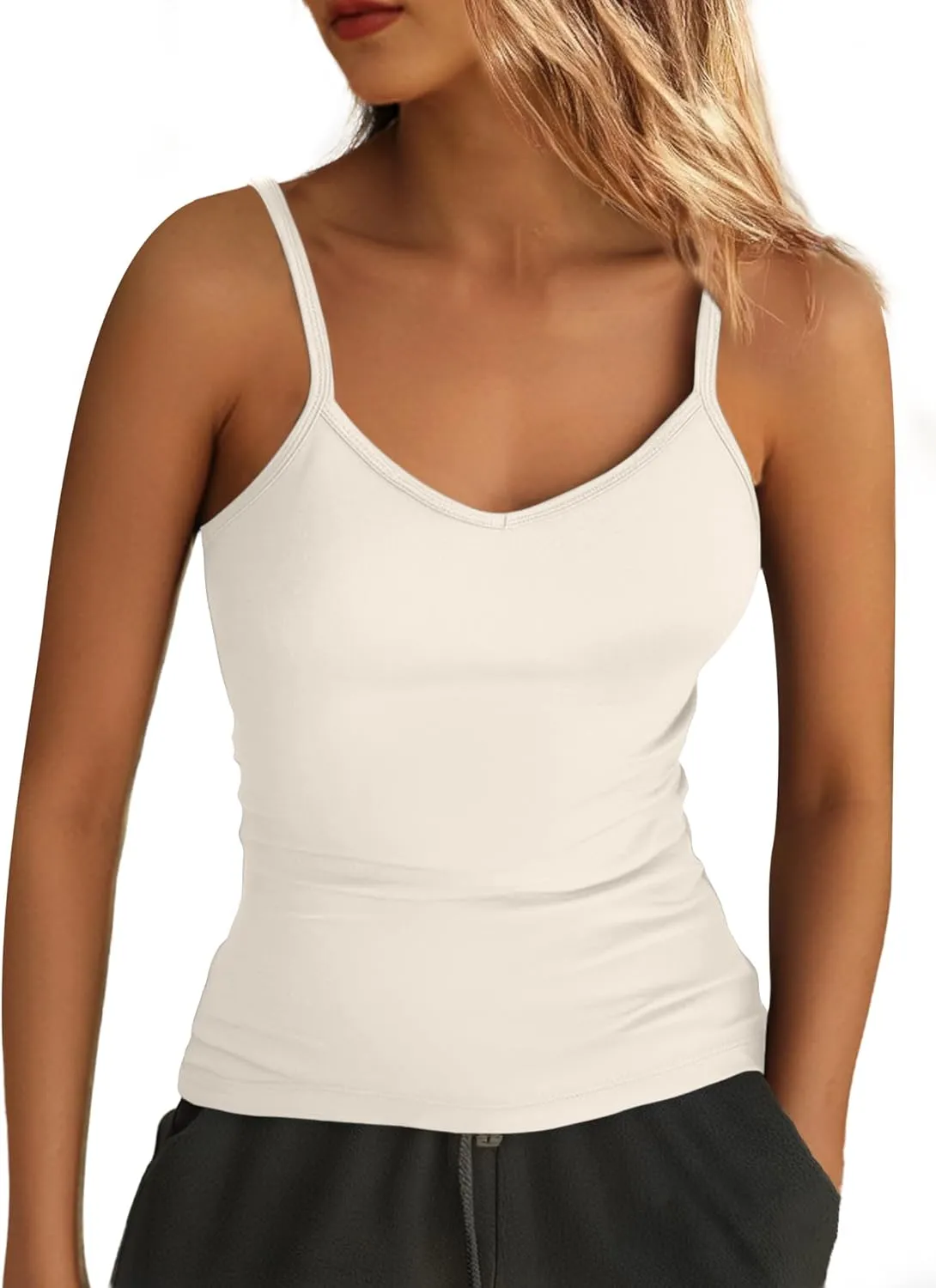 Women's Spaghetti Strap V Neck Tank Tops Slim Fitted Going Out Camisole Basic Sleeveless Layering Shirts