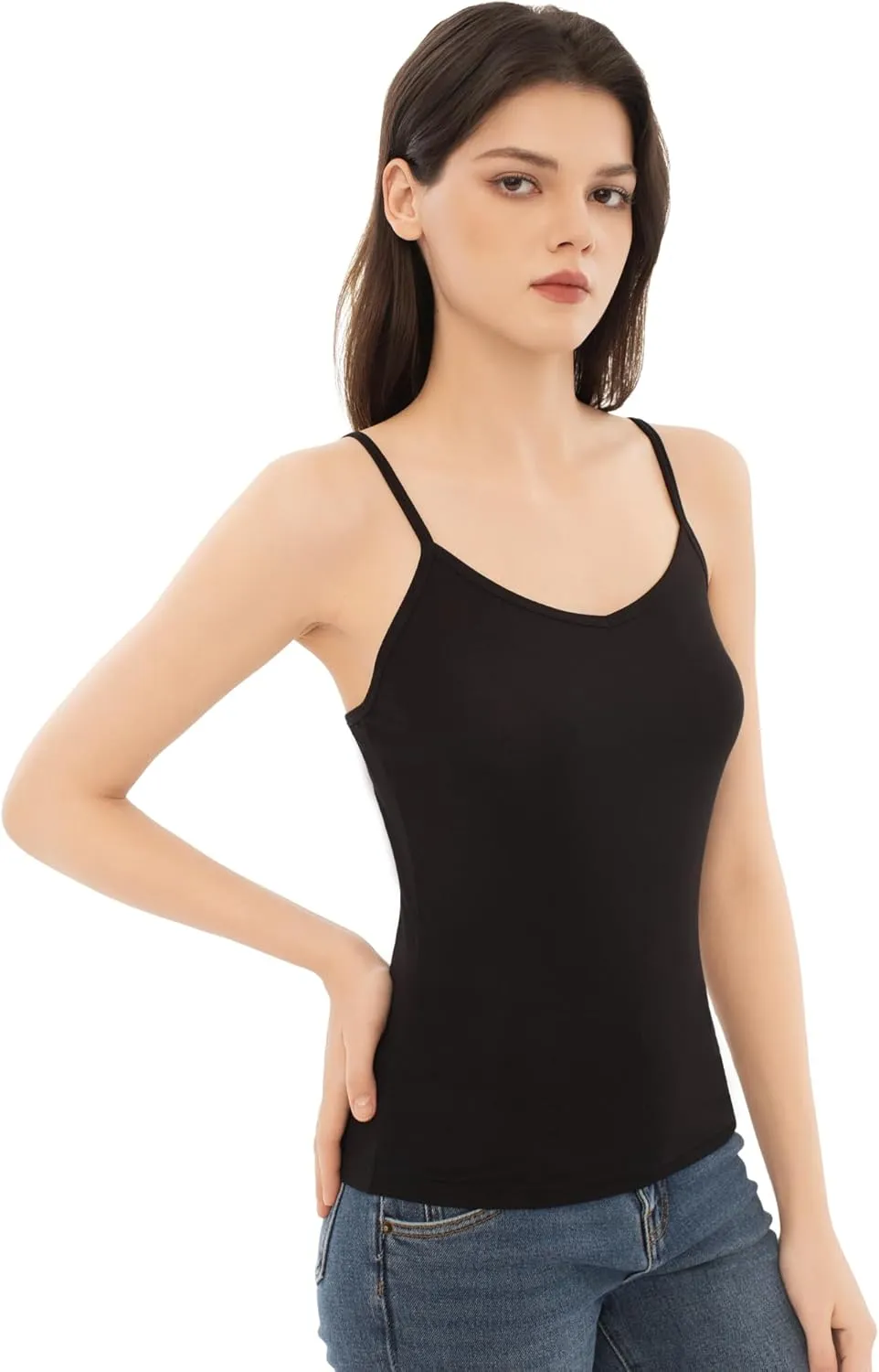 Women's Spaghetti Strap V Neck Tank Tops Slim Fitted Going Out Camisole Basic Sleeveless Layering Shirts