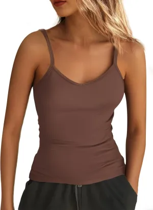 Women's Spaghetti Strap V Neck Tank Tops Slim Fitted Going Out Camisole Basic Sleeveless Layering Shirts