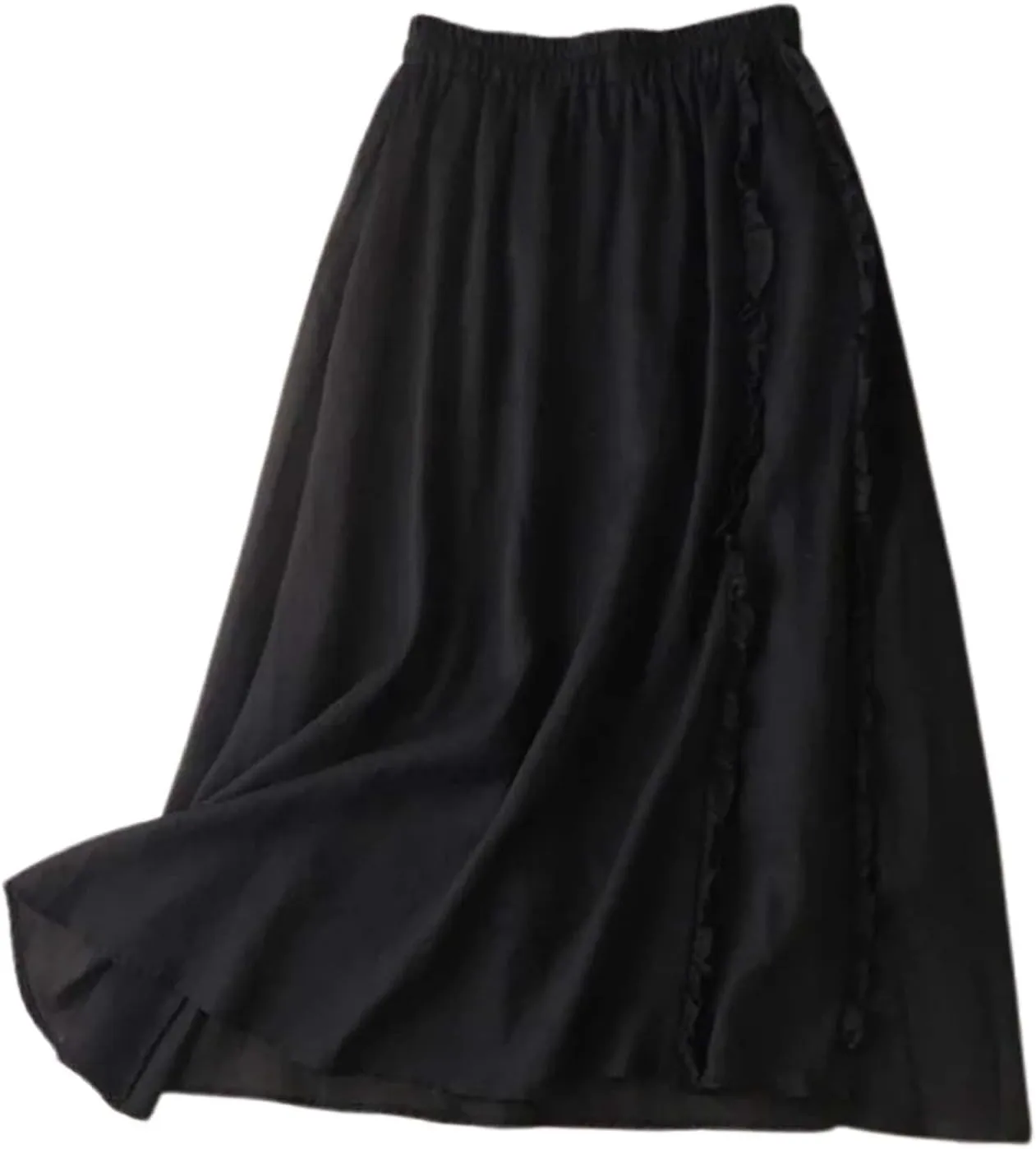 Women's Summer A Line Skirt with Elastic Waist Linen Blend Embroidered Lace Edge Casual Midi Skirt Summer Skirts