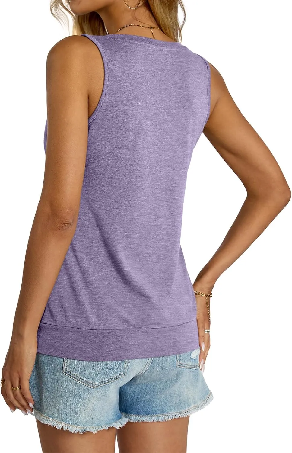 Womens V Neck Tank Tops Sleeveless Banded Hem Shirts Loose Fit Summer Outfits Clothes 2025