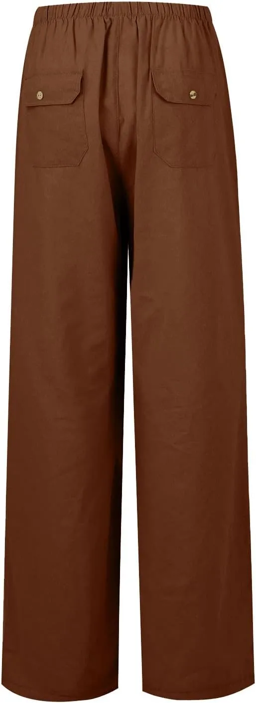 Women's Wide Leg Pants with Pockets High Waist Loose Fit Casual Trousers Business Work Casual 2024 Beach Palazzo