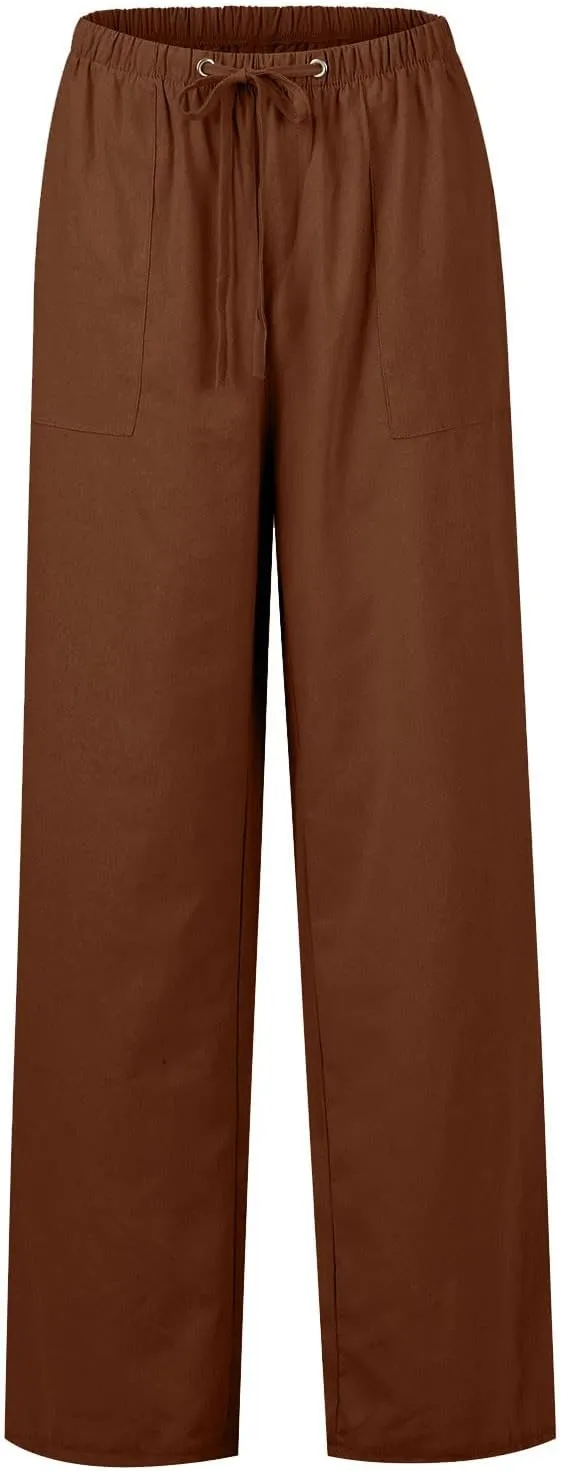 Women's Wide Leg Pants with Pockets High Waist Loose Fit Casual Trousers Business Work Casual 2024 Beach Palazzo