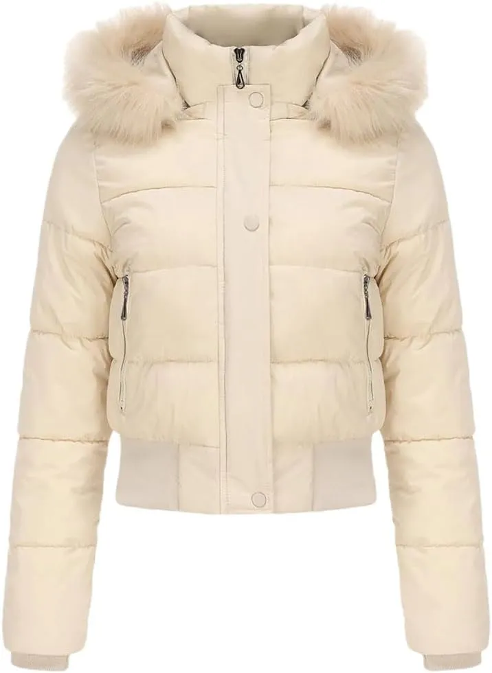 Women's Winter Short Cotton-Padded Jacket Fleece Liner Hooded Coats Thicken Fur Collar Warm Student Overcoat